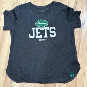 Womens NY Jets‎ T Shirt Gray Short Sleeve Football Graphic Tee X-Large